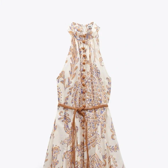 Zara Cream and Purple Paisley Midi Dress - Picture 2 of 2